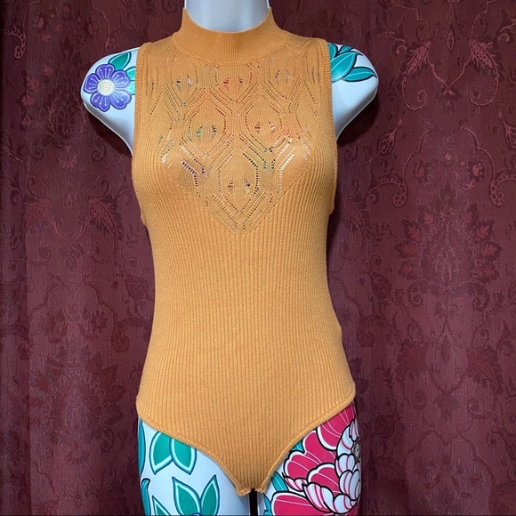 Free People Orange Knit Body Suit - Picture 2 of 6